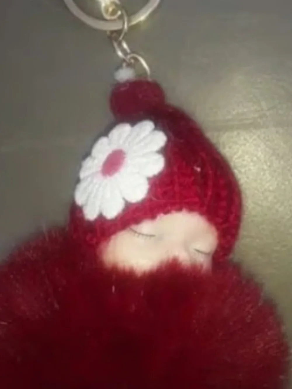 Sleeping Baby choose Burgundy Red Blue Brown PomPom Keychain Shower Gift Pendant